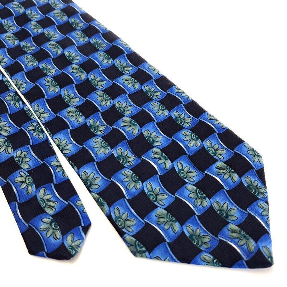 Ketch Polyester Blue Geometric‎ Floral Short Wide Tie